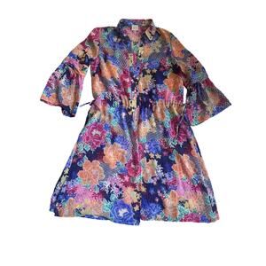 CUPIO Multicolor Floral Sheer Cover Up Caftan Duster, Small